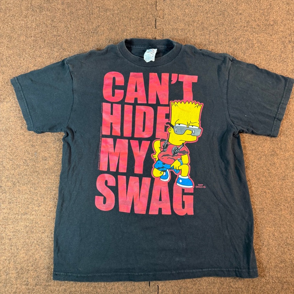 The Simpsons Bart Simpson Cant Hide My Swag Graphic T-Shirt Kids Black Large L